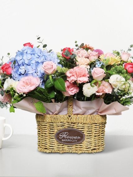 꽃바구니 - 수국혼합 (총 높이 약 45cm)