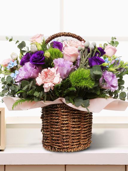 꽃바구니 - 퍼플혼합 (총 높이 약 35cm)