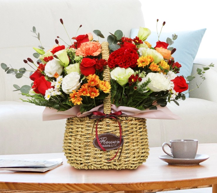 꽃바구니 - 붉은혼합 (총 높이 약 40cm)