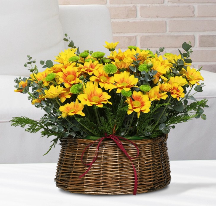꽃바구니 - 노란소국 (총 높이 약 33cm)
